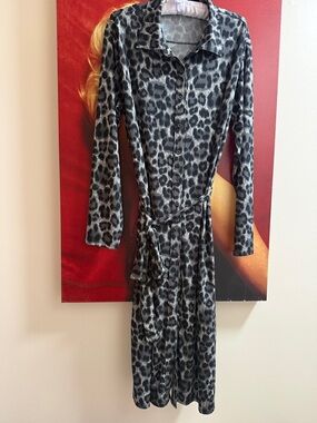 George Long Sleeve Leopard Shirt Dress - Black & Gray